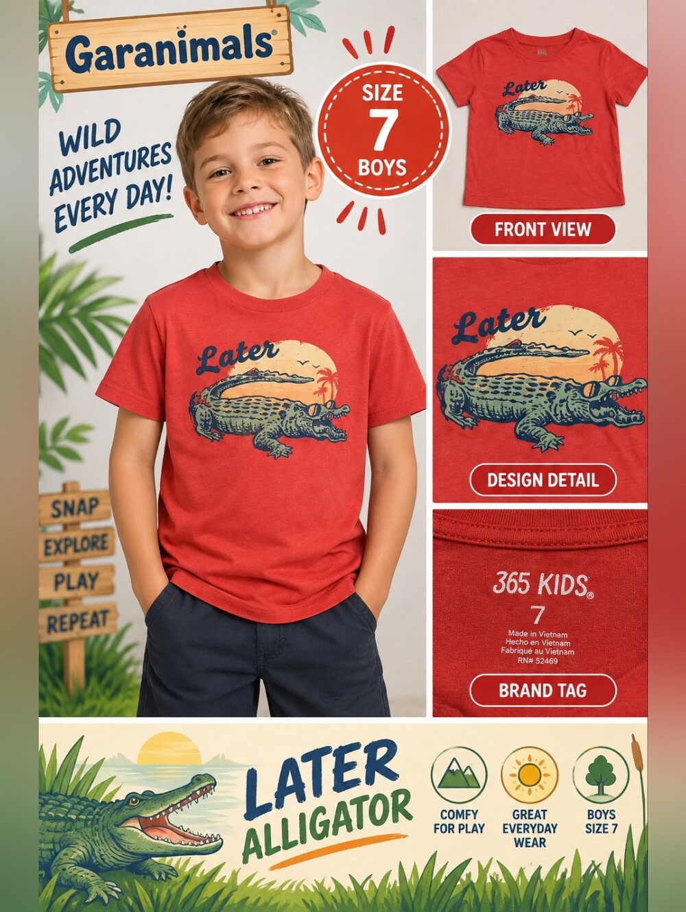 Garanimals Boys Size 7 red alligator shirt #05
